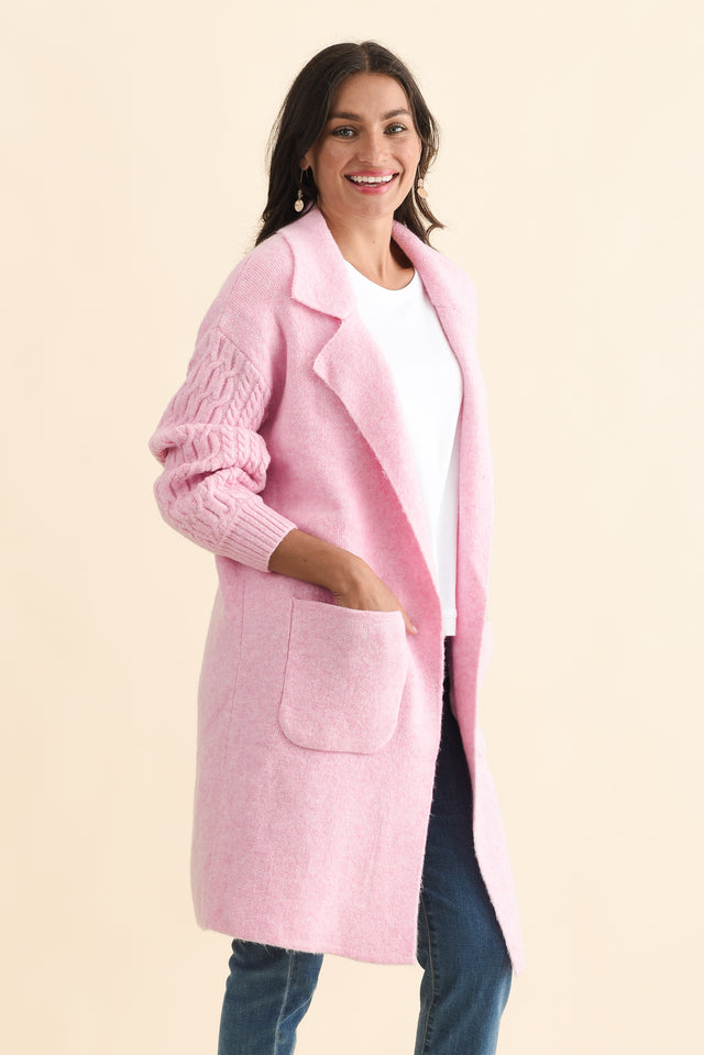 Kayleigh Pink Knit Coatigan,Brunette model,alt text|model:Brontie image 5