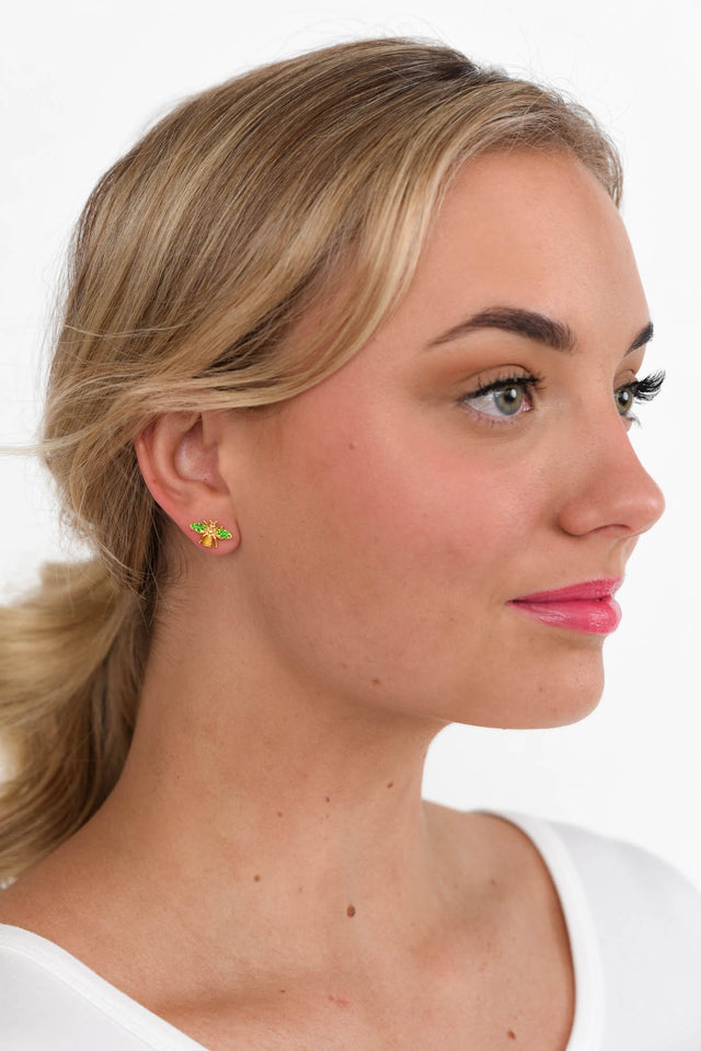 Kaylin Emerald Bee Stud Earrings image 2