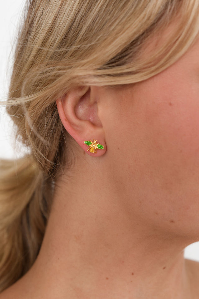 Kaylin Emerald Bee Stud Earrings image 1