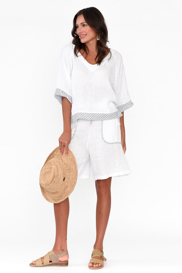 Kelda White Trim Linen Top