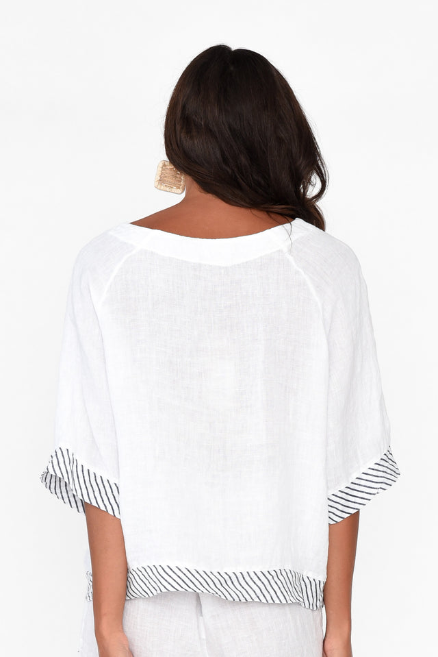 Kelda White Trim Linen Top