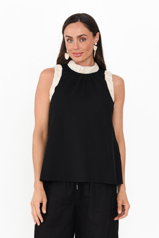 Kelley Black Trim Cotton Blend Tank,Brunette model,alt text|model:Elouise