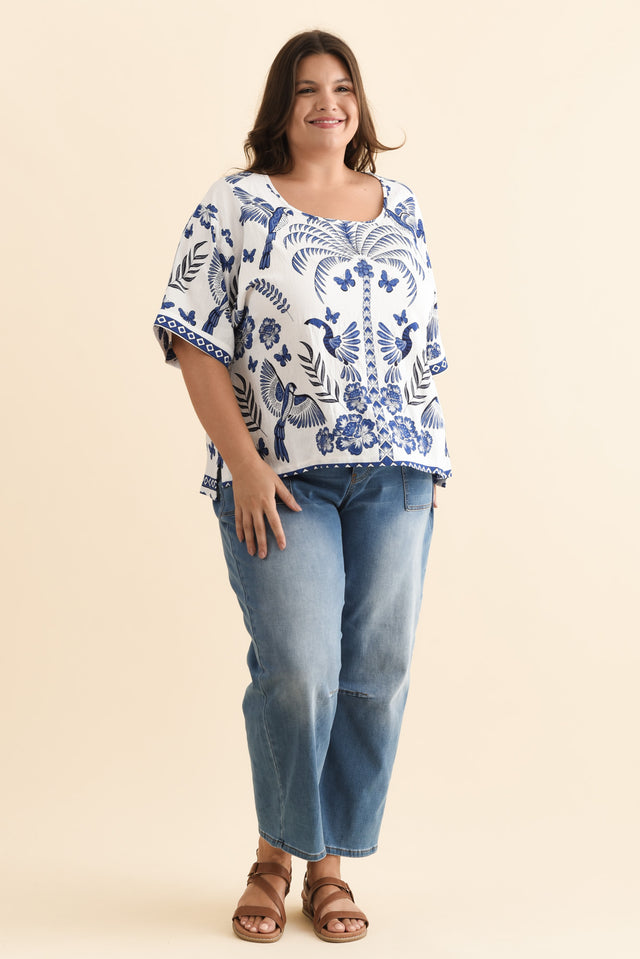 Kendria Blue Palm Batwing Top,Brunette model,alt text|model:Gabby image 9