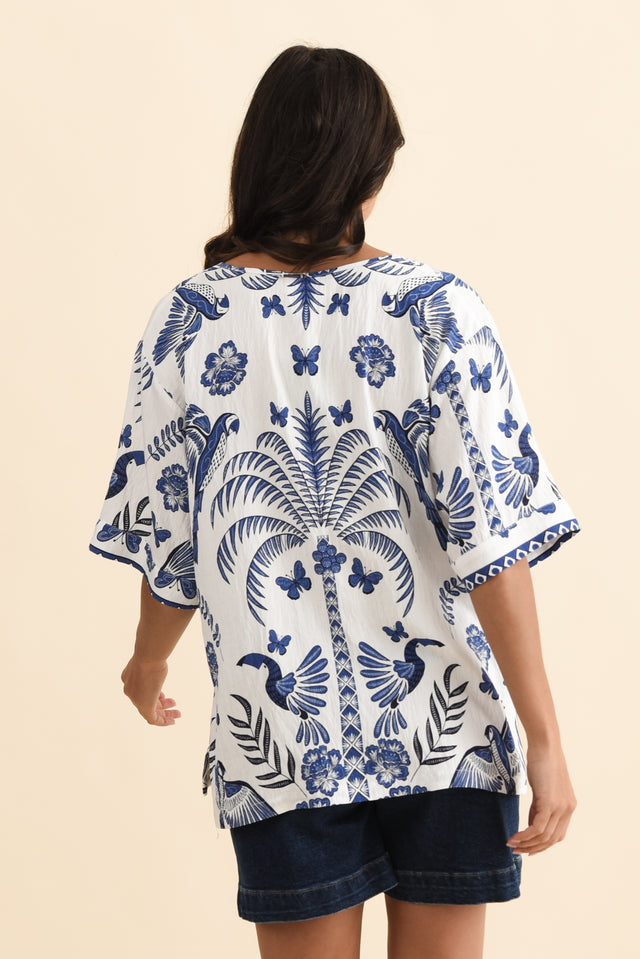 Kendria Blue Palm Batwing Top,Brunette model,alt text|model:Brontie image 5