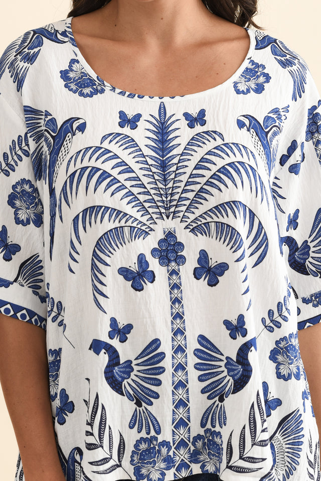 Kendria Blue Palm Batwing Top,Brunette model,alt text|model:Brontie image 6