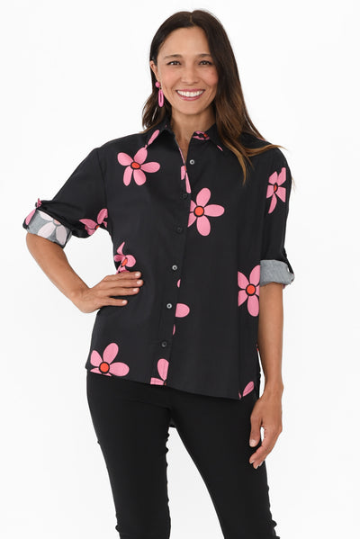 Kenisha Black Flower Cotton Shirt