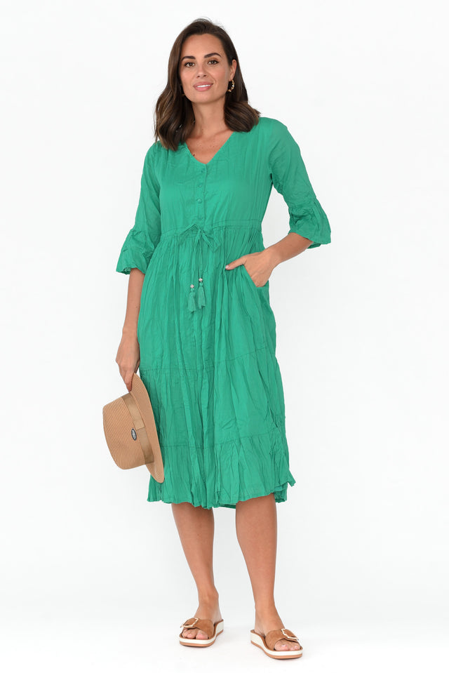 Kenley Green Crinkle Cotton Dress