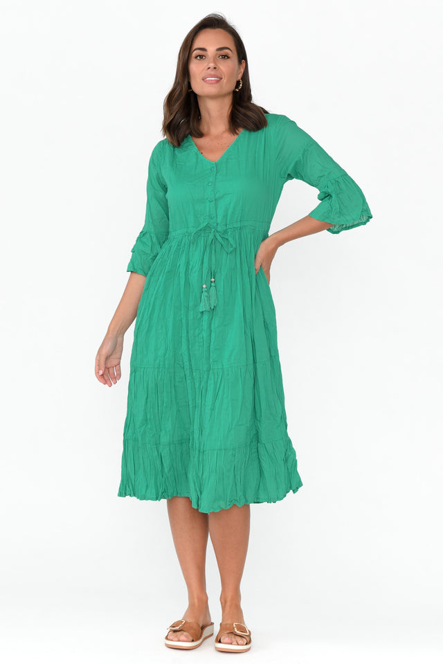 Kenley Green Crinkle Cotton Dress