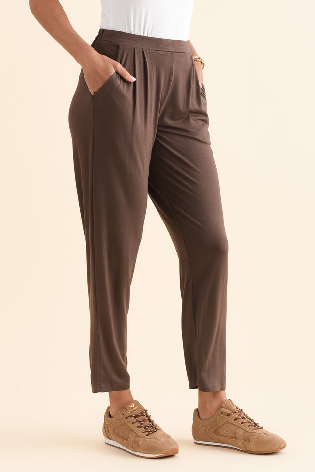 Kennedy Chocolate Stretch Pocket Pants,Side,Brunette model,alt text|model:Brontie image 3