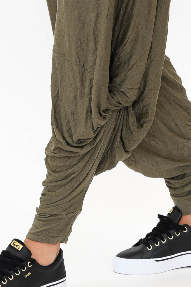 Khaki Crinkle Cotton Cloud Pants
