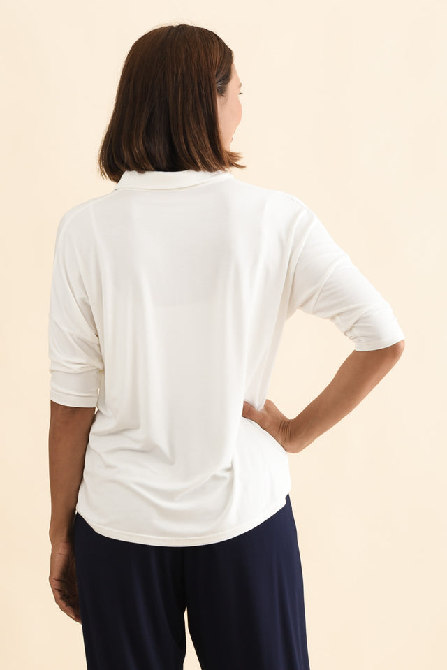 Khan Cream Collared Polo Top,Brunette model,alt text|model:Cara image 5