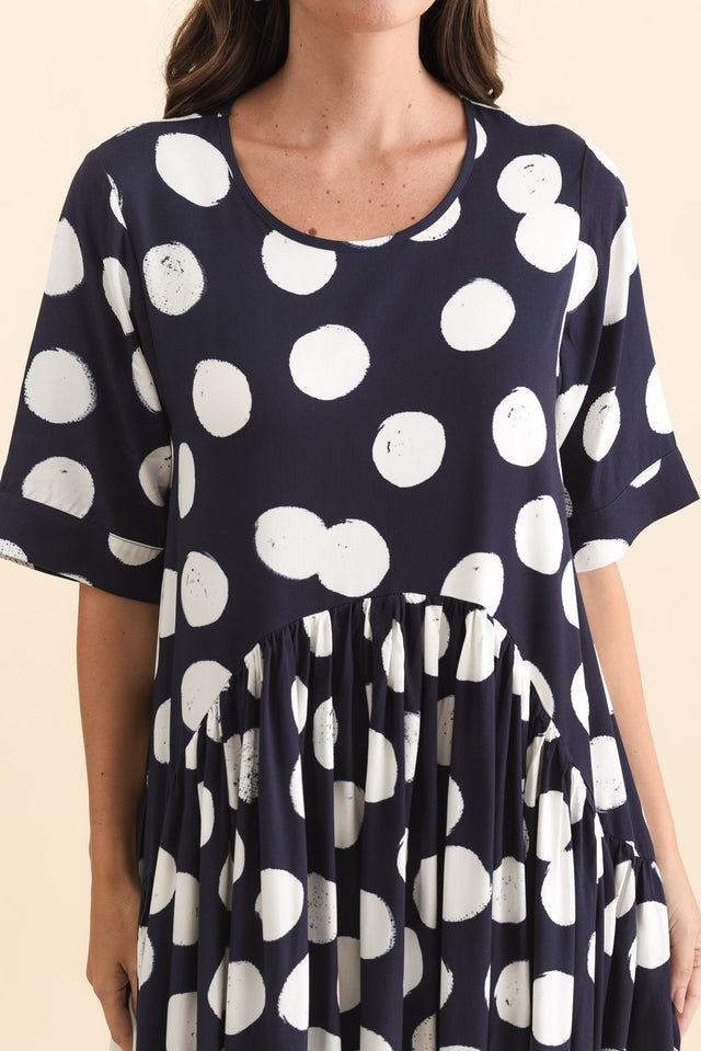 Kiana Navy Spot Peak Dress,Brunette model,alt text|model:MJ image 7