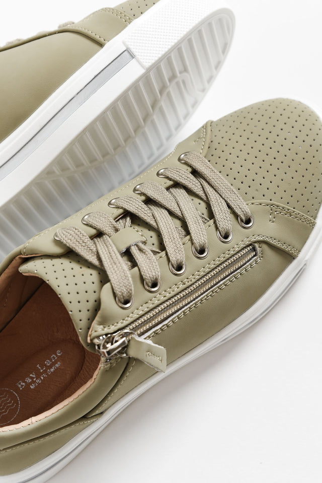 Kiki Khaki Leather Zip Sneaker image 4