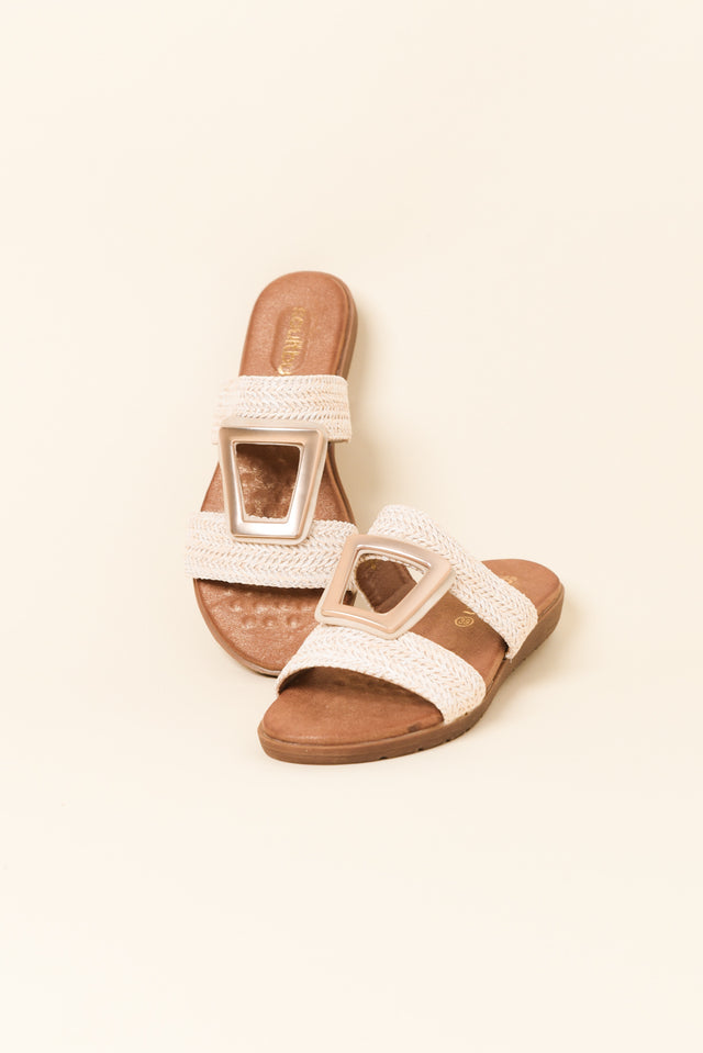 Kimberley Cream Raffia Buckle Slide