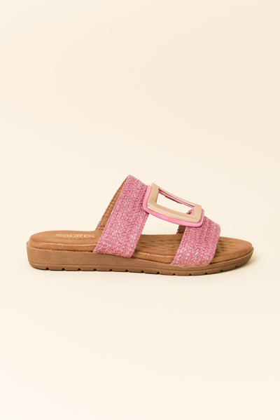 Kimberley Pink Raffia Buckle Slide