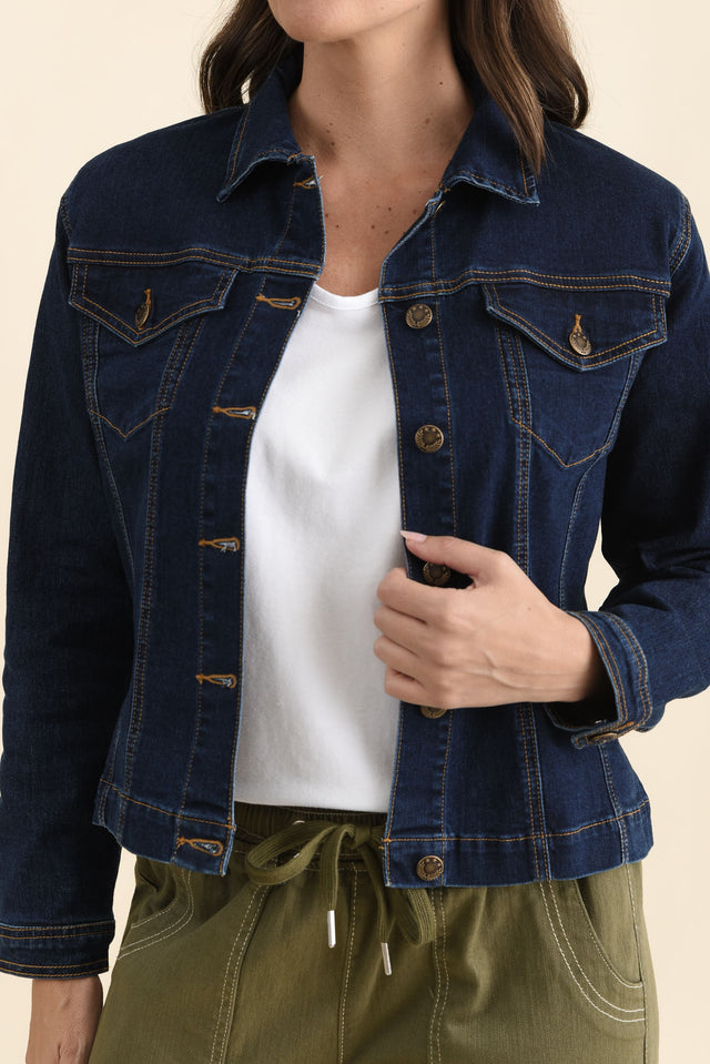 Kimbra Blue Denim Stretch Jacket,Detail,Brunette model,alt text|model:MJ image 6