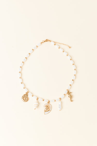 Kimmy Gold Pearl Charm Necklace