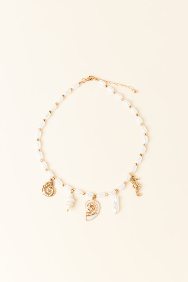 Kimmy Gold Pearl Charm Necklace