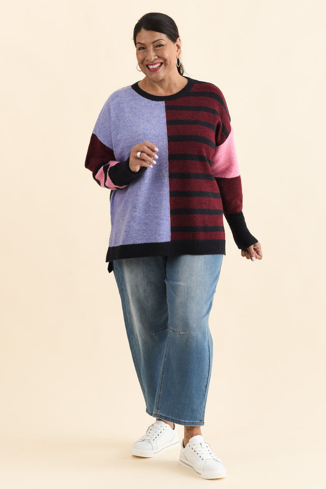 Kit Red Splice Knit Jumper,Full Body,Brunette model,alt text|model:Pilita image 6