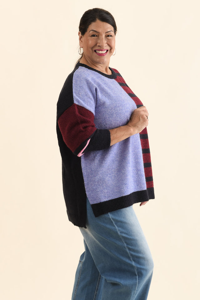 Kit Red Splice Knit Jumper,Side,Brunette model,alt text|model:Pilita image 3