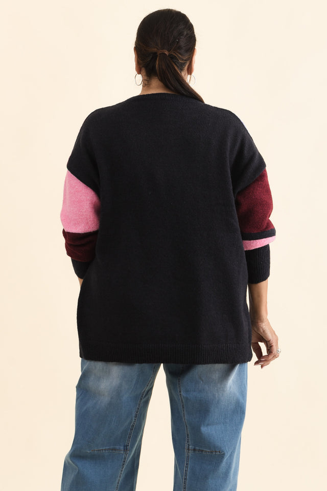Kit Red Splice Knit Jumper,Back,Brunette model,alt text|model:Pilita image 4