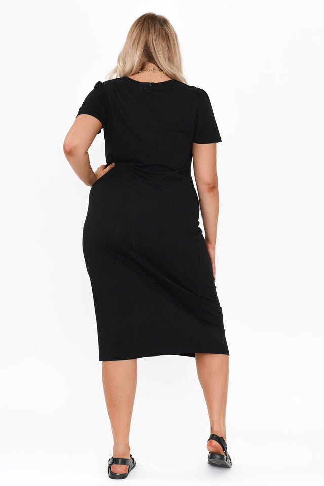 Kitt Black Cotton Stretch Tie Dress,Blonde model,alt text|model:Shandre image 10