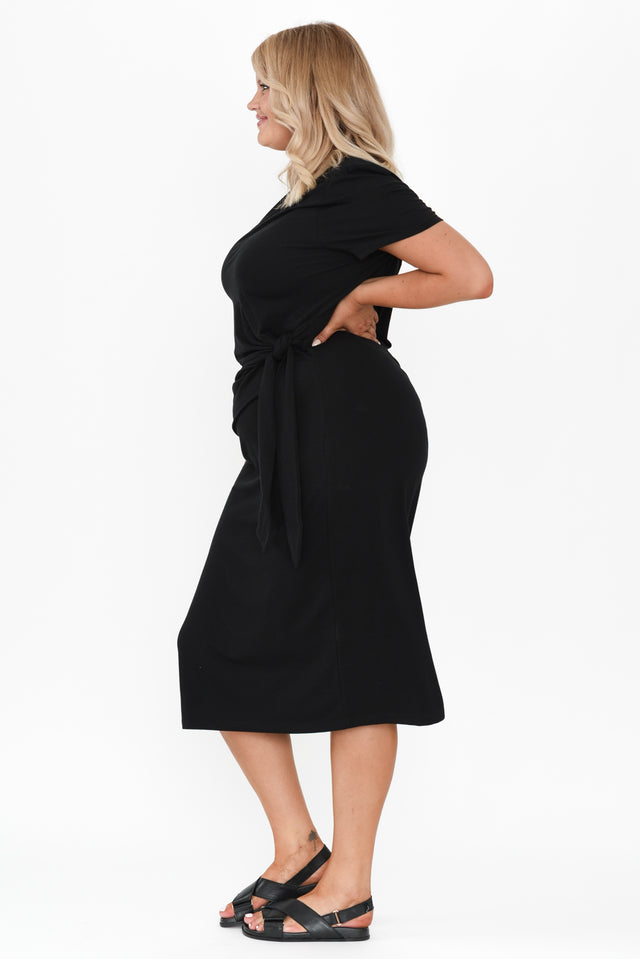 Kitt Black Cotton Stretch Tie Dress,Blonde model,alt text|model:Shandre image 9