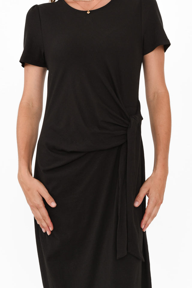 Kitt Black Cotton Stretch Tie Dress,Brunette model,alt text|model:Johanna image 6