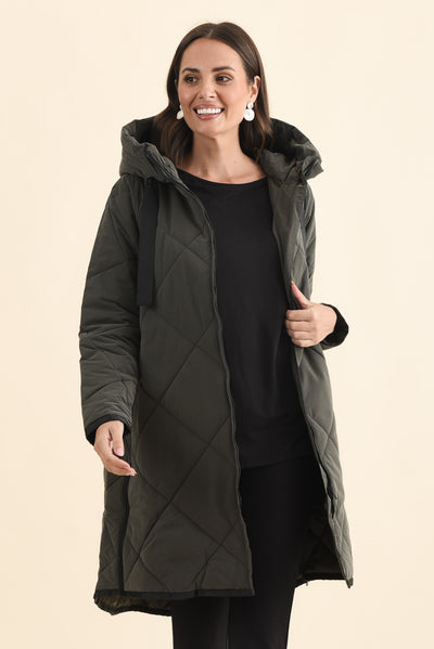 Koami Charcoal Quilted Hooded Coat