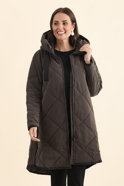 Koami Chocolate Quilted Hooded Coat