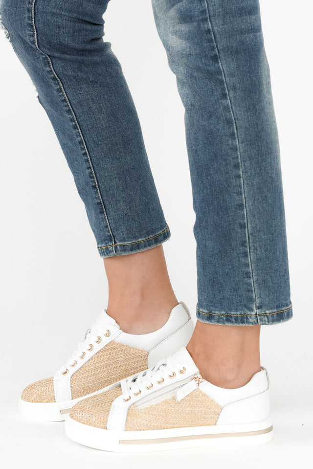Koko White Raffia Leather Zip Sneaker image 6