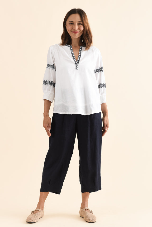 Kooma White Cotton Embroidered Top,Full Body,Brunette model,alt text|model:Cara image 6
