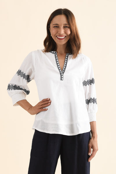 Kooma White Cotton Embroidered Top