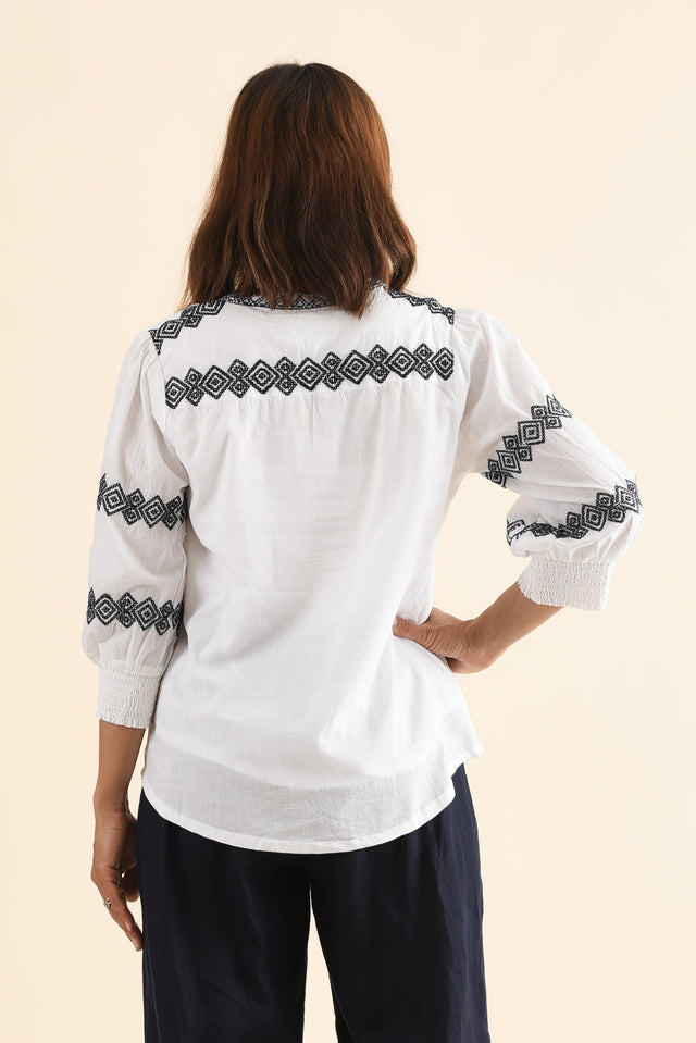 Kooma White Cotton Embroidered Top,Back,Brunette model,alt text|model:Cara image 4