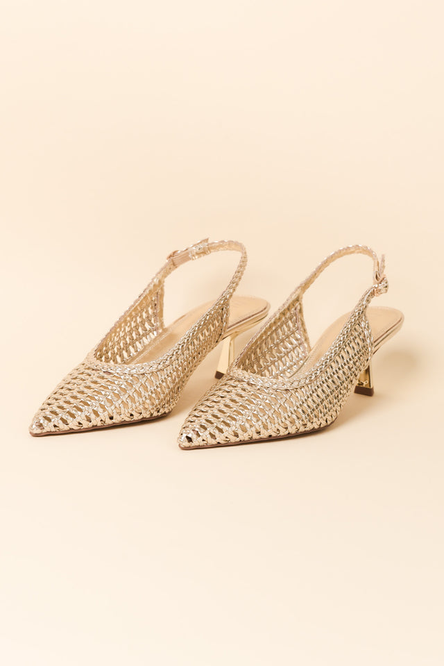 Koscuszkio Gold Leather Woven Heel