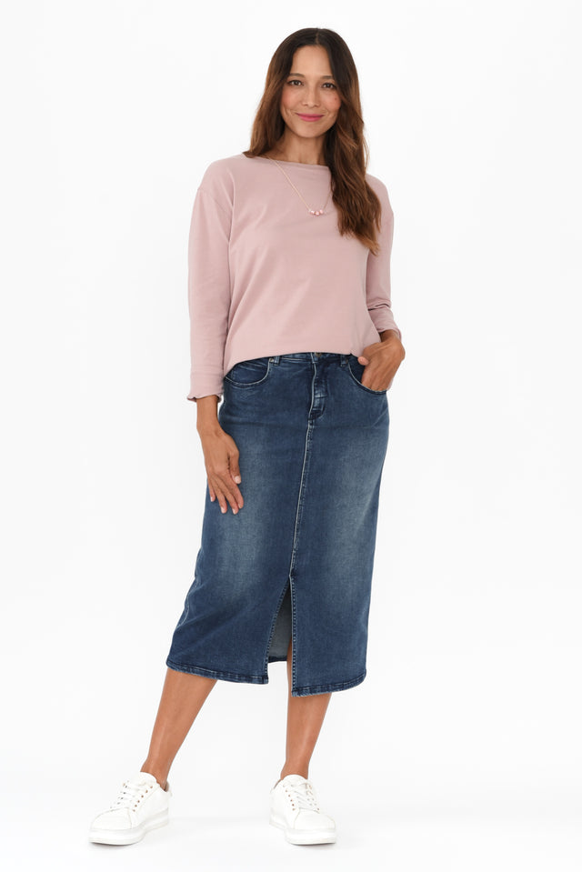 Kylie Dark Wash Denim Midi Skirt image 7