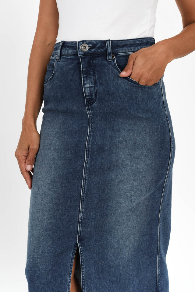 Kylie Dark Wash Denim Midi Skirt image 6