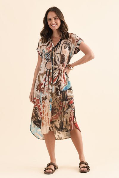 Kyrie Brown Abstract Shirt Dress