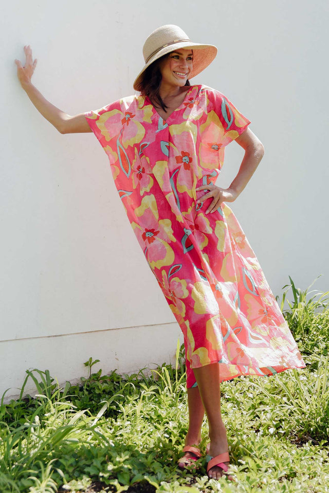 Lakyn Pink Flower Cotton Kaftan