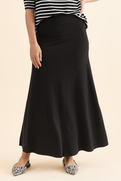 Lana Black Bamboo Cotton Maxi Skirt