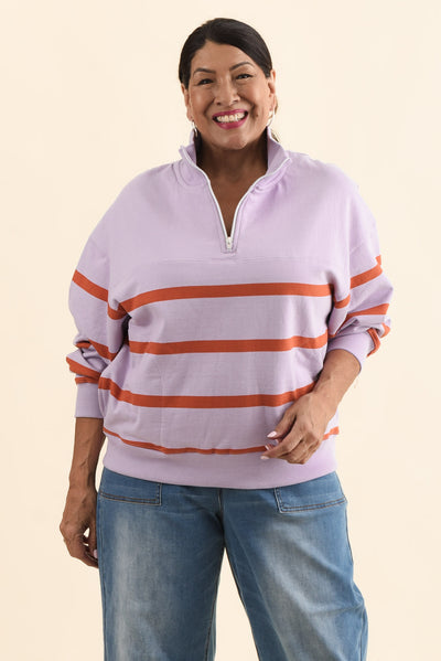 Lane Lilac Stripe Half Zip Sweatshirt