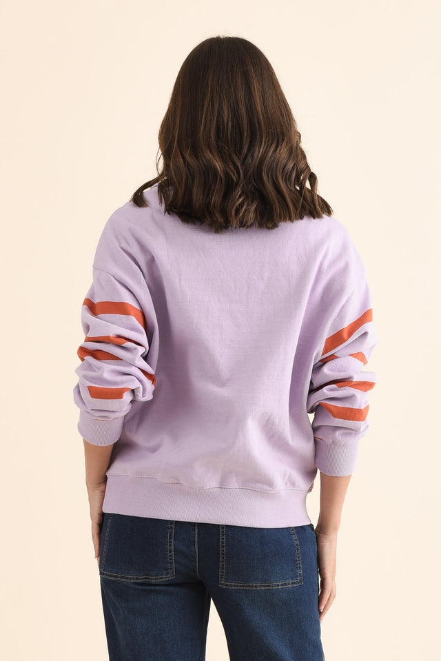 Lane Lilac Stripe Half Zip Sweatshirt,Back,Brunette model,alt text|model:MJ image 4