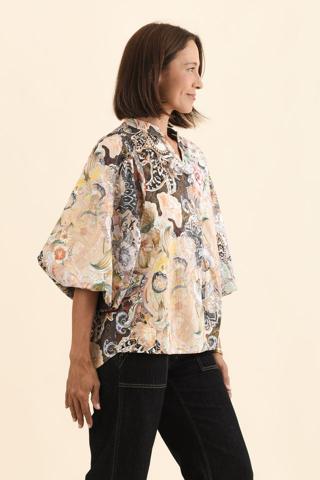 Lang Cream Floral Cotton Blouse,Brunette model,alt text|model:Cara image 4