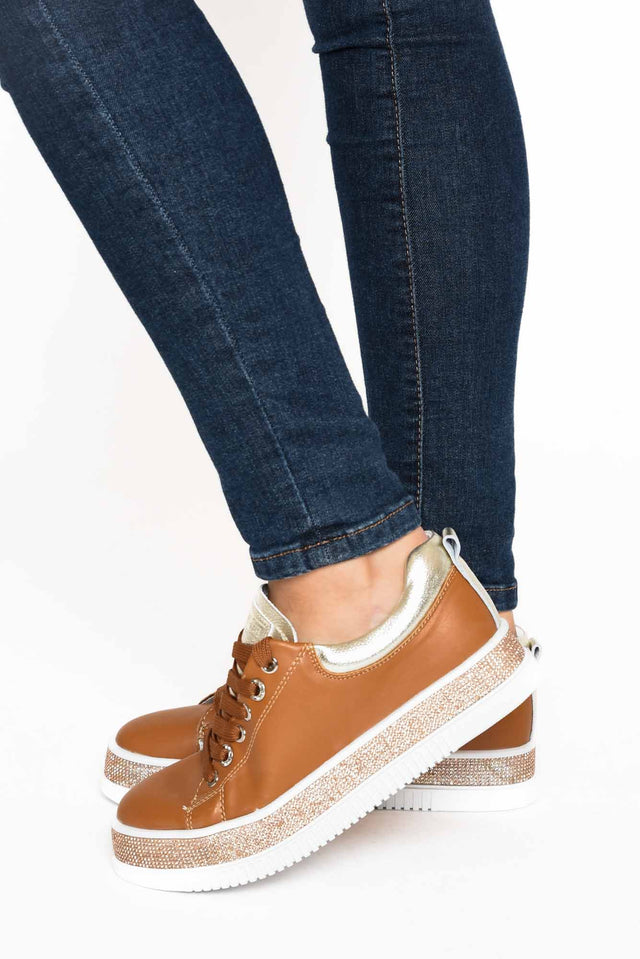 Lange Tan Leather Diamante Sneaker