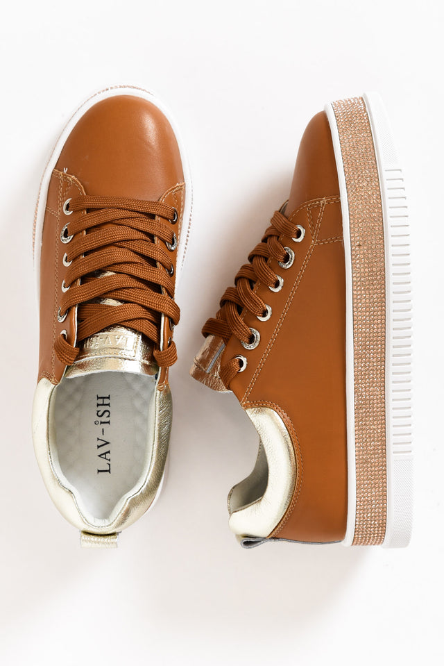 Lange Tan Leather Diamante Sneaker
