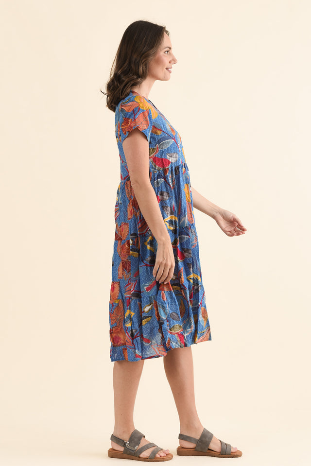 Lania Orange Garden Crinkle Cotton Dress,Side,Brunette model,alt text|model:MJ image 3