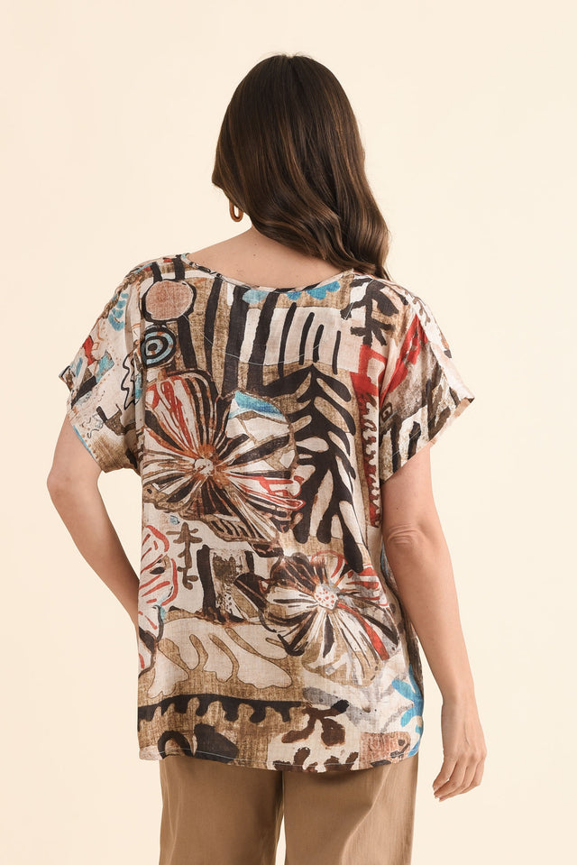 Lanie Brown Abstract Pleated Top,Back,Brunette model,alt text|model:MJ image 4