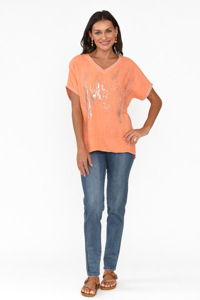 Laramae Orange Foil Linen Tee