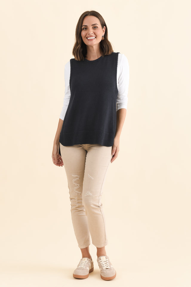 Laurell Navy Knit Crewneck Vest,Brunette model,alt text|model:MJ image 7