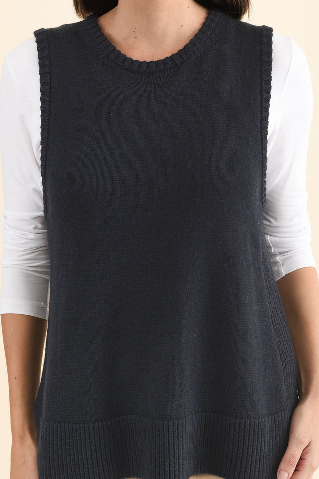 Laurell Navy Knit Crewneck Vest,Brunette model,alt text|model:MJ image 6